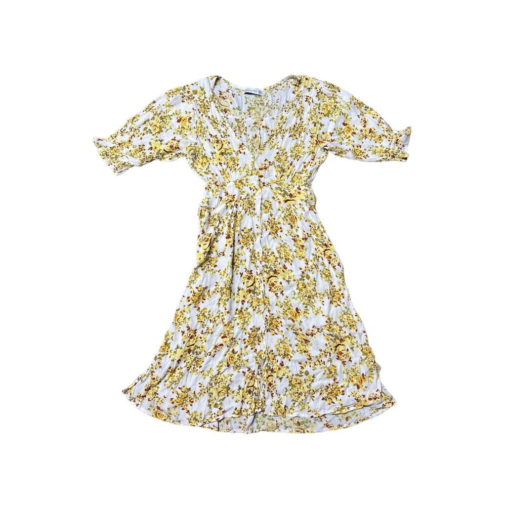 Faithful The Brand, Women's Midi Dress, Yellow & White Floral, Size U.S 8, Used
